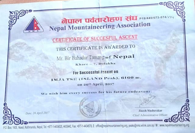 NMA-certificate